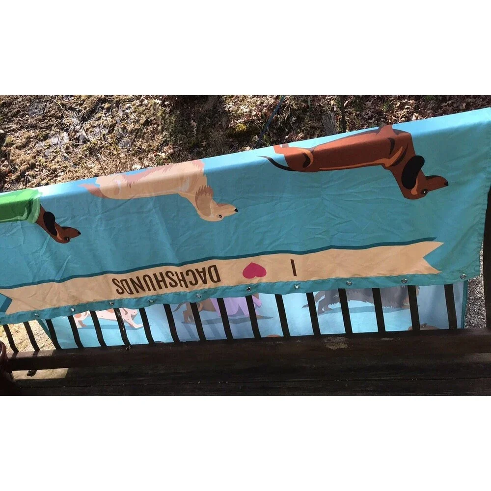 Love Heart Dachshunds Shower Curtain Turquoise Fabric w Weiner Dogs 72 x 72